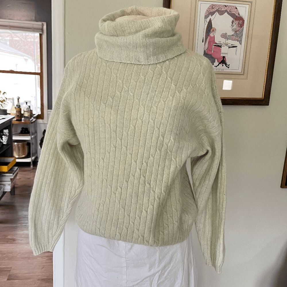VTG Saks Fifth Ave Lambswool Angora Mint Cable Knit Turtleneck Sweater M